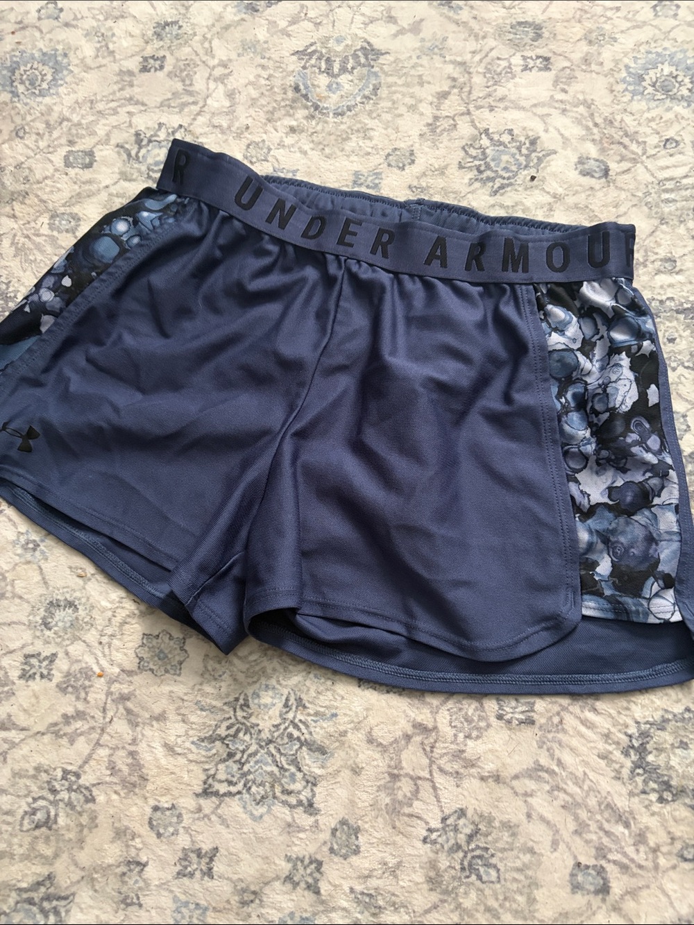 Under Armour Women's Navy Athletic Shorts with Patterned Side Panels